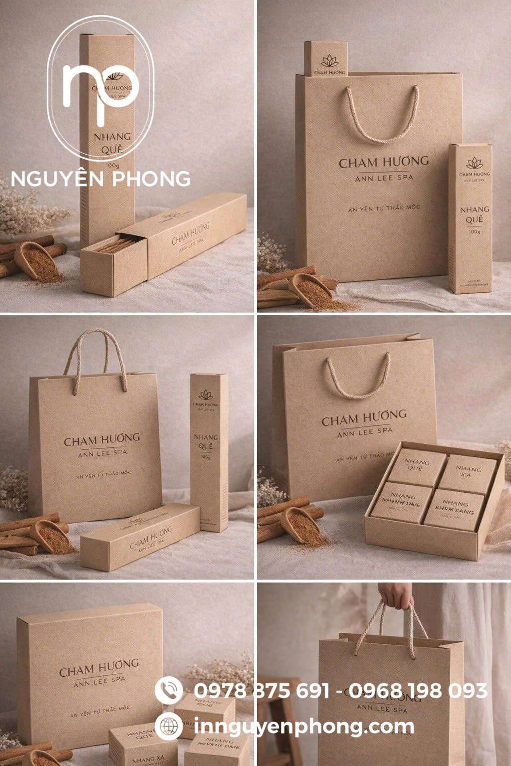 Mẫu hộp kraft đựng xà bông kèm túi kraft 